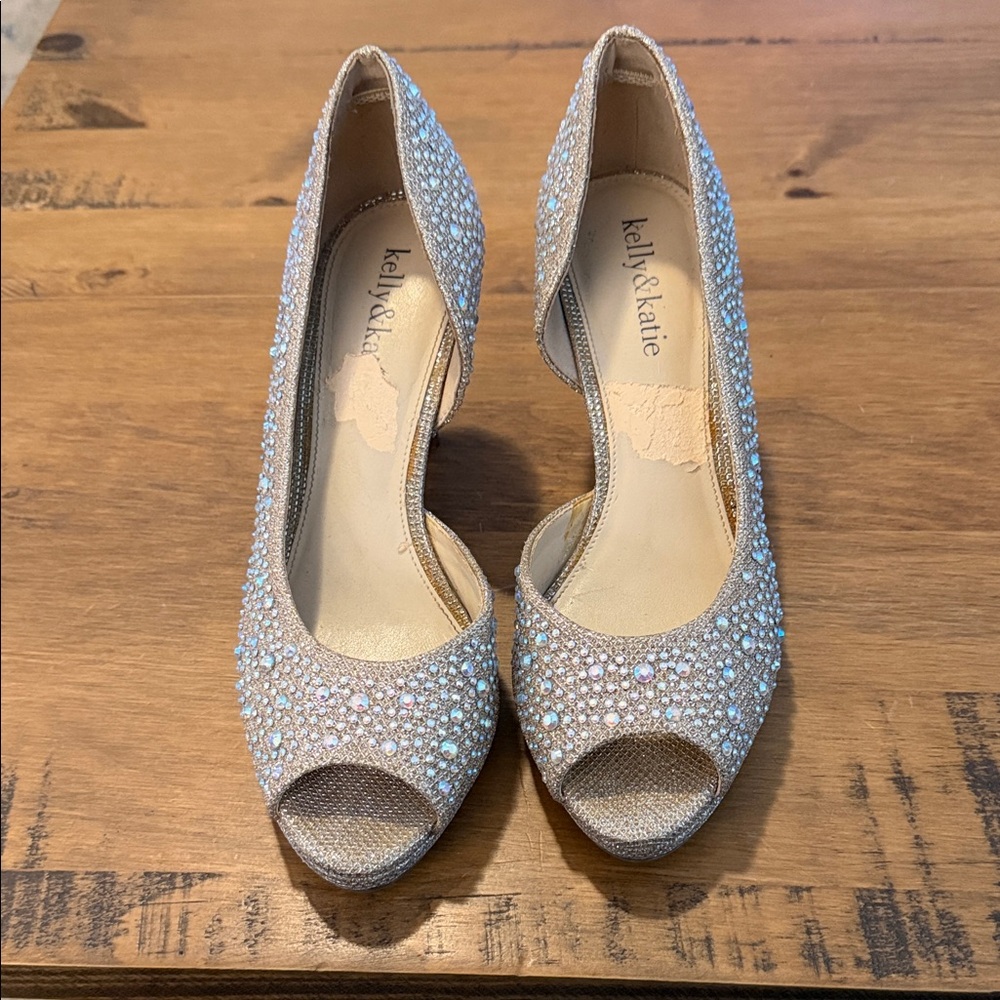 Kelly & Katie Sparkling Silver Peep Toe Heels